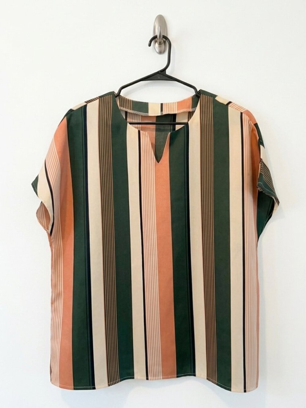 Green & Peach Striped Blouse